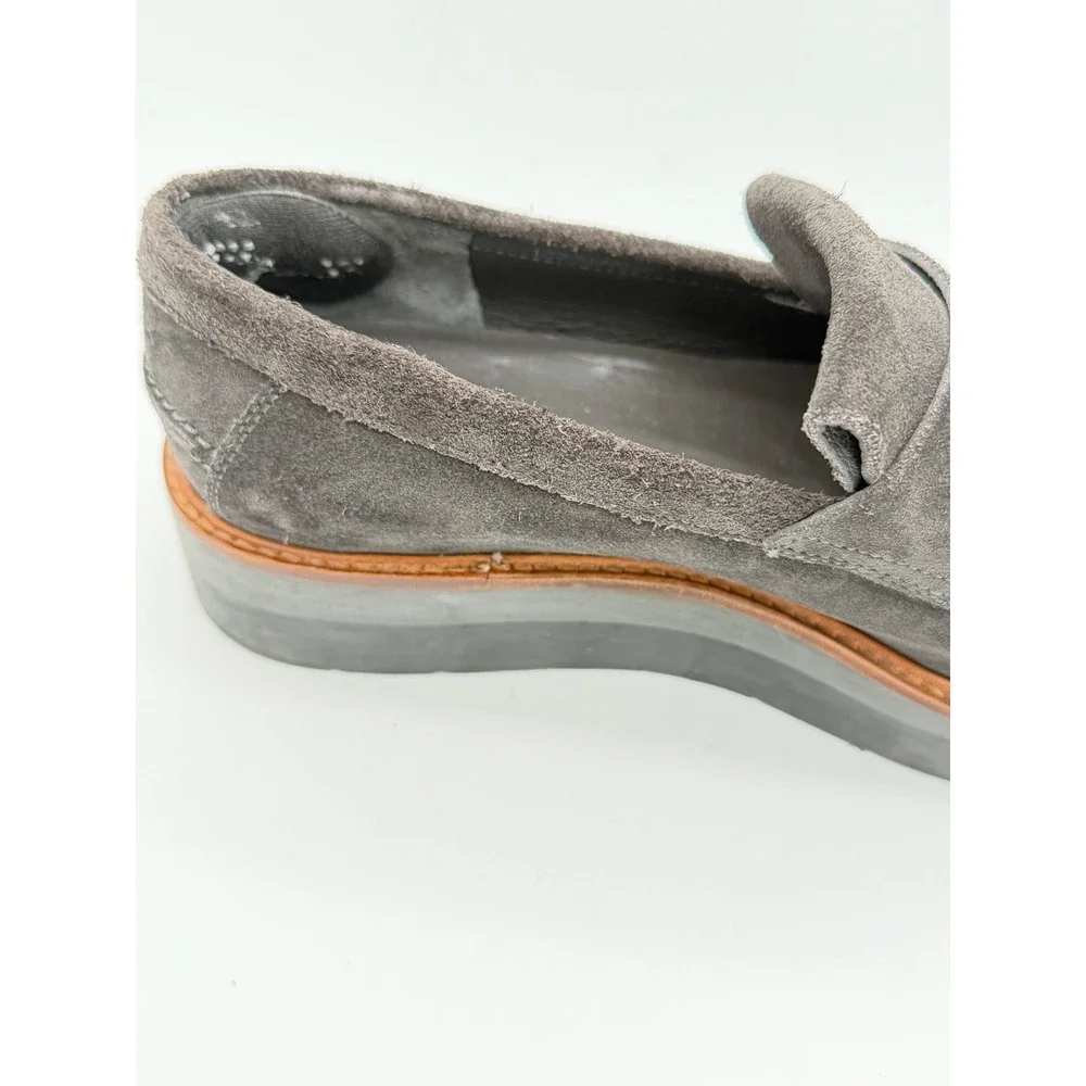 Vince Womens Suede Platform Wedge Loafers Charcoal Grey Slip On Shoes - Picture 7 of 10